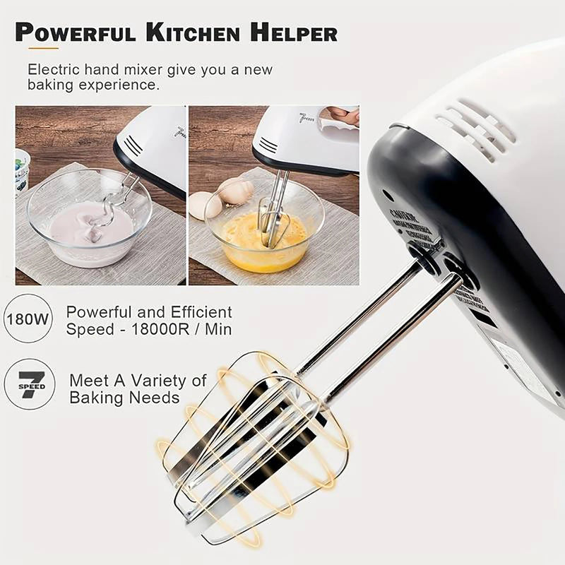 saengQ Handheld electric egg beater, household automatic mixer, egg white and cream beater, mini 7-speed white