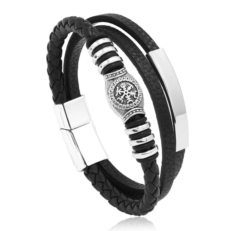 Trendy Leather Bracelets For Men Stainless Steel Bracelet 21CM Multilayer Braided Rope Bracelets for Male Jewelry Gifts