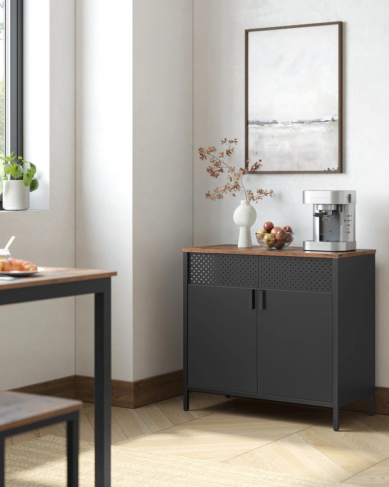 Sideboard, kitchen cupboard, double door cabinet, adjustable floor, steel rack, industrial style multi-functional