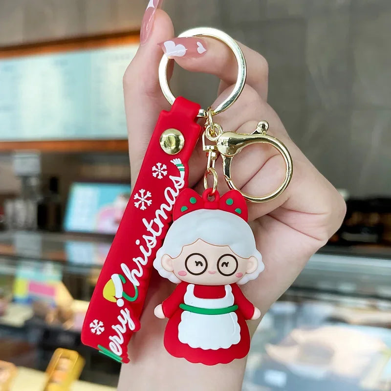 Santa Claus Couple Keychain Cute Cartoon Christmas Car Accessories Backpack Bag Phone Hanger Creative Gift Holiday Decoration