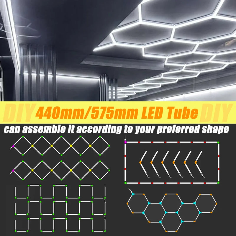 LED Hexagon Honeycomb Car Garage Lights DIY Shape Customizable  Honeycomb Ceiling Lighting AC85-265V Lighting Repair Barbershop