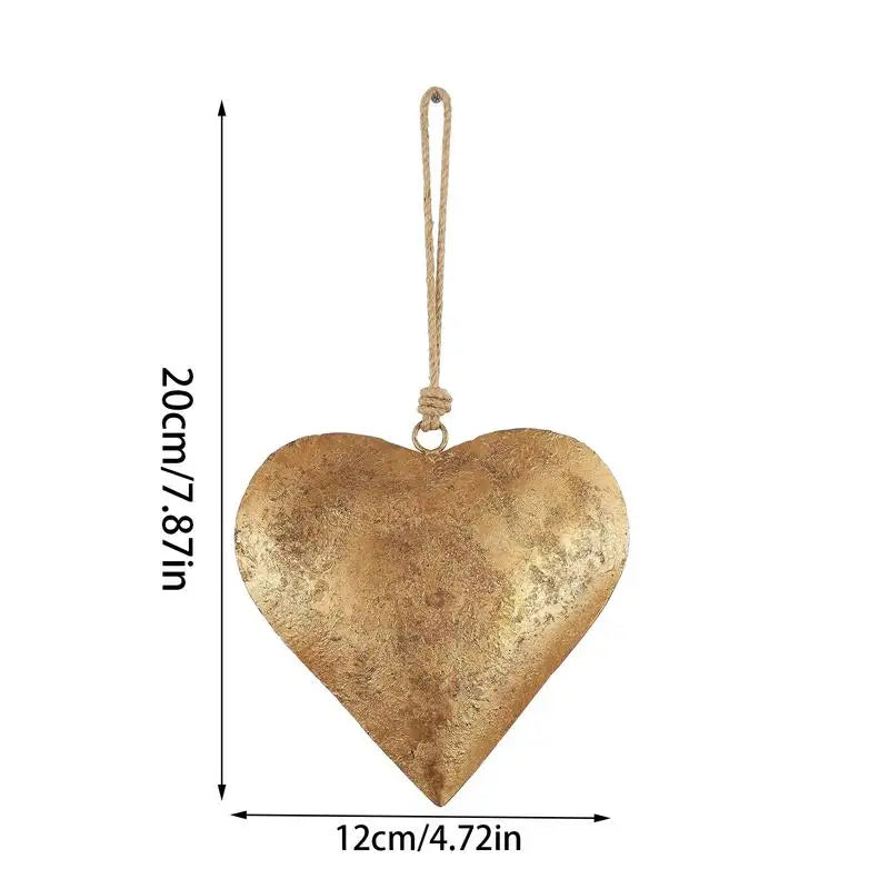 Metal Heart Wall DecorDurable Heart Shaped Iron Ornament Golden Antique Finish And Heart Bell Home Decor Accessories