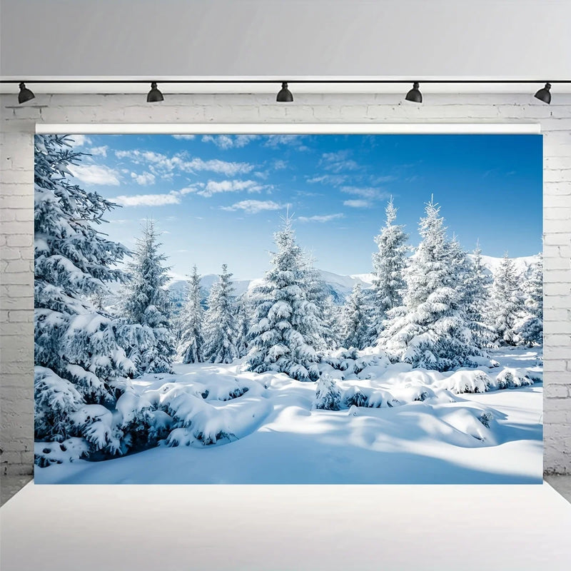 Winter Snow Forest Background White Christmas Tree Photography Background Christmas New Year Activities Party Decoration Banner