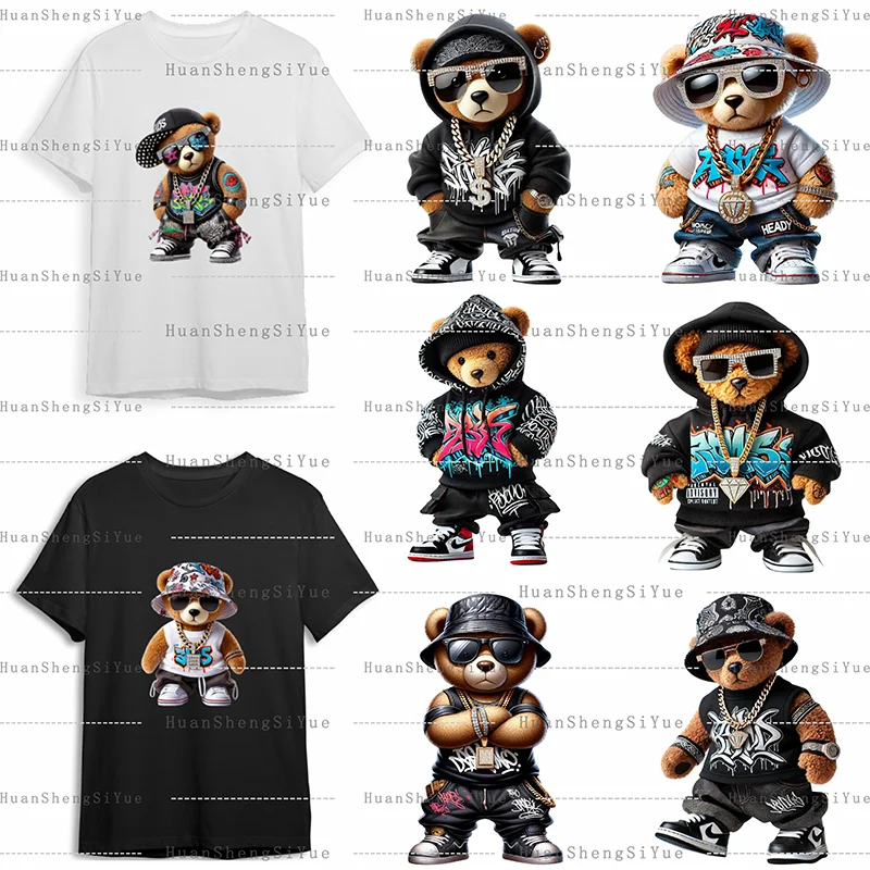 Playful Bear Ironed Sticker Clothes DTF Halloween Thanksgiving Fashion T-shirt Hoodie DIY Jacket Patch Heat Transfer Sticker