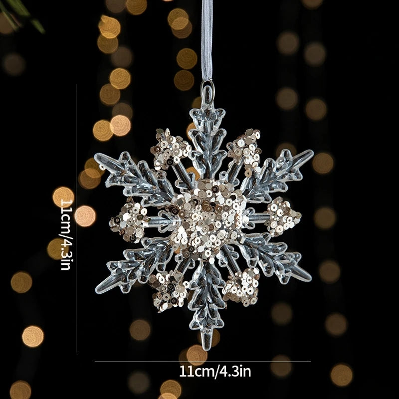 Christmas Decoration Acrylic Snowflake Icicle Pendants Xmas Tree Decor Snowflower Bell Hanging Pendant Home New Year Gift 2025