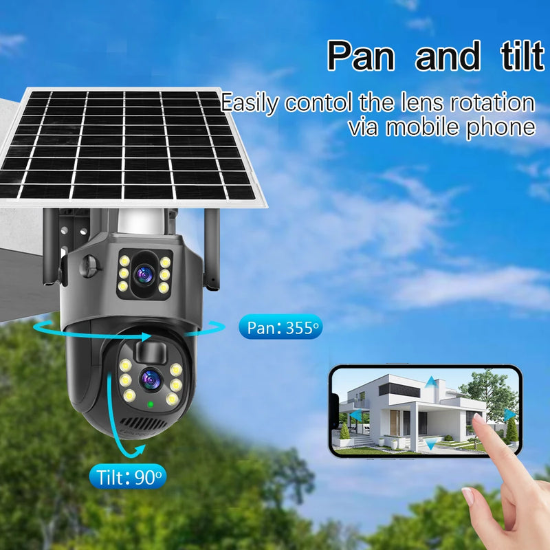 Linook V380， Wireless 4G SIM card outdoor solar camera waterproof 360 dual lens 4K, CCTV security protection IP camera,