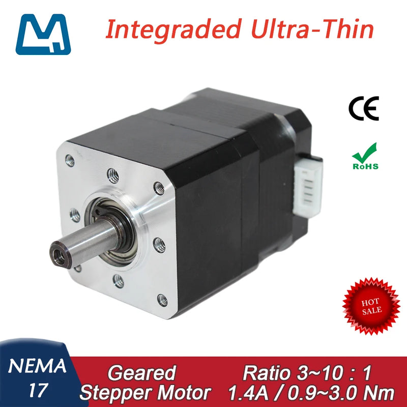 NEMA 17 Geared Stepper Motor 1.4A Planetary Gearbox Ratio 10:1 Integraded Ultra Thin