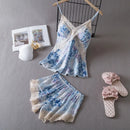 Daeyard Sexy Lace Cami and Shorts 2 Pieces Pajama Set For Women Silk Floral Pjs Lingerie Set Satin Sleepwear Nightwear