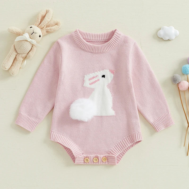 Adorable Easter Bunny  with Pom Pom Tail and Matching Hat for Baby Boys and Girls - Spring Outfit for Infants