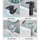 Black Tall LED Waterfall Basin Bathroom Faucet Deck Mounted Hot Cold Water Mixer Taps Three Color Change By Water Flow