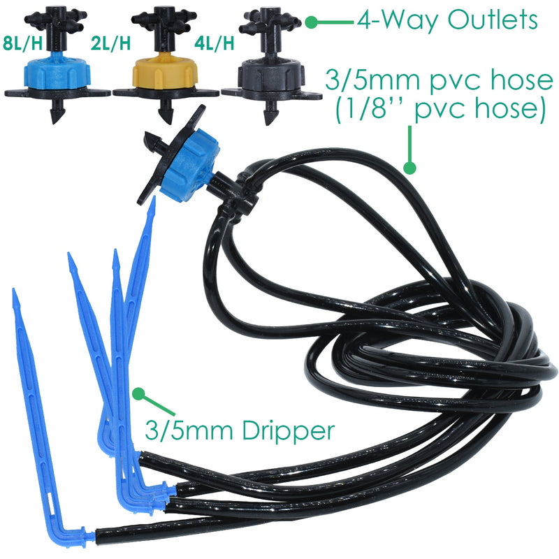 Greenhouse Drip Irrigation 4-way 3/5mm  Drip Arrow 2-way Transmitter Irrigation Watering System for Pot Garden Lawn 10set/20set