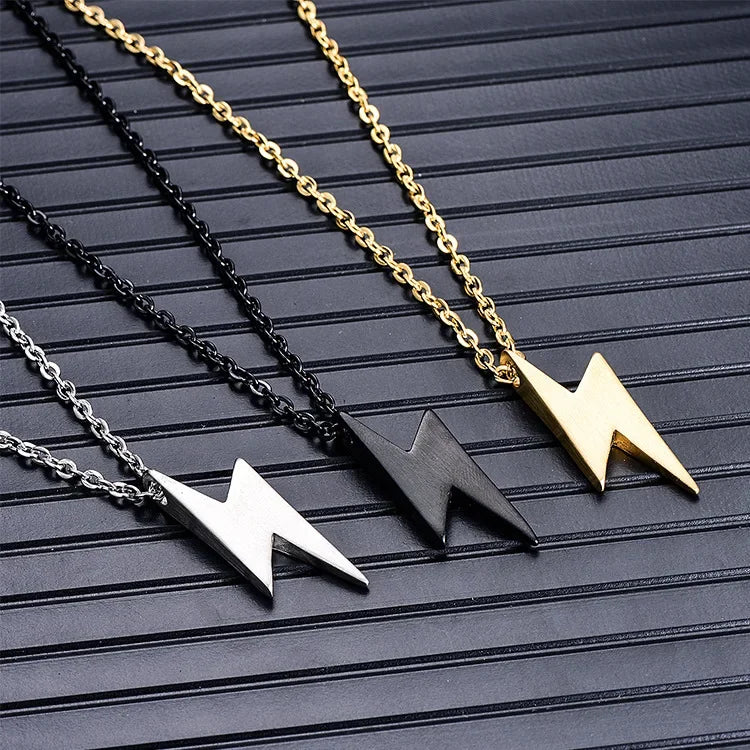 Retro Lightning Pendant Necklace For Men Gold Black Silver Color Necklaces Bolt Thunder Flash Charm Male Jewelry