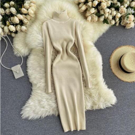 New Autumn Winter Women Knitted Dress Turtleneck Sweater Dresses Lady Slim Bodycon Long Sleeve Bottoming Dress Vestidos PP003