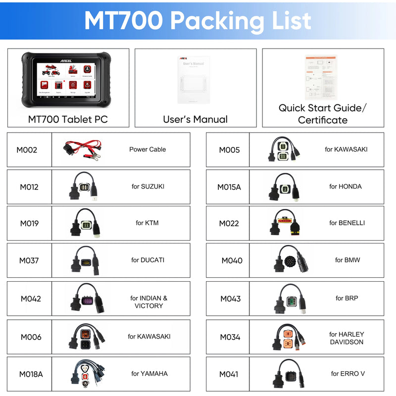 ANCEL MT700 OBD2 Motorcycle Scanner Full System Diagnostic Tool  Oil Reset ABS Bleeding ECU Coding Active Test for Motorcycle