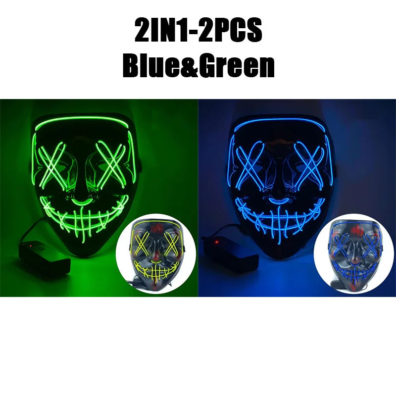 Halloween Masks of Terror Led Face Light Mask Scary Scream Bright Mask for Carnival Halloween Costumes for Men Glow in The Dark