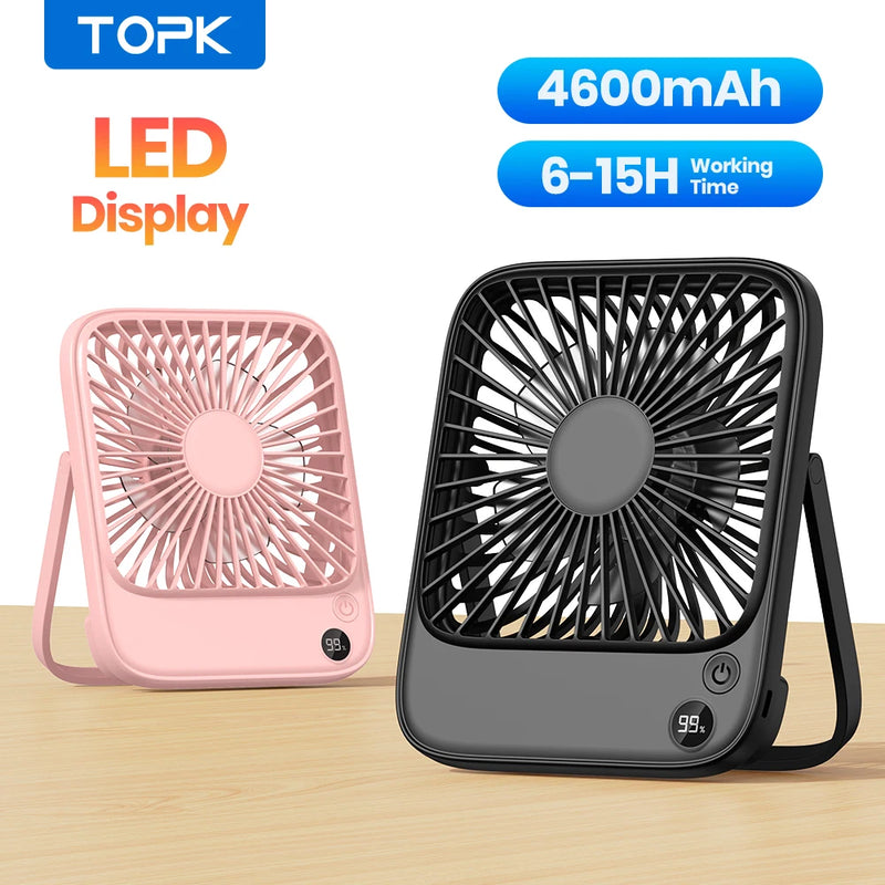TOPK Desk Table Fan Rechargeable 2000mAh/4500mAh Battery Operated Desktop Fan Silent Thin Personal Fan with Power & Speed Displa