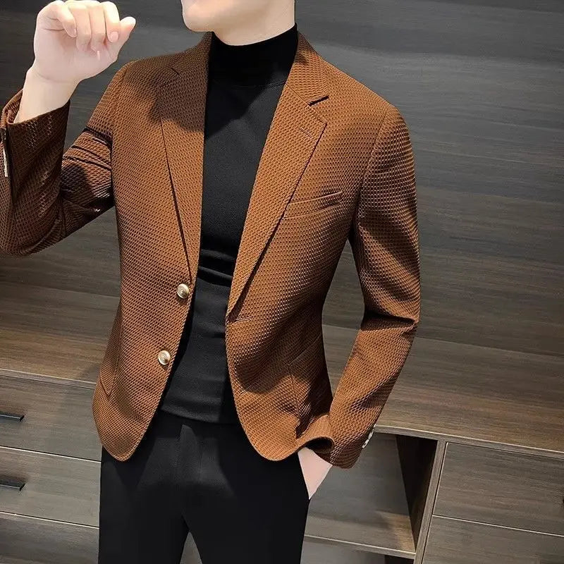 Single Jacket for Men Breasted Thin Man Suits and Blazers Slim Fit Dress Jackets Coats Business Black Casual Elegant Fashionable