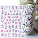 3D Bunny Nail Art Sticker Decals Decorations Easter Egg Design Cute Cartoon Rabbit Flower Nail Stickers Sliders for Manicure
