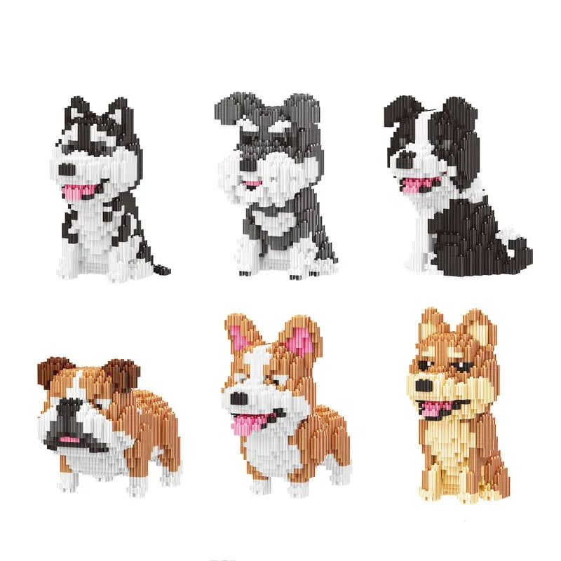 Linkgo Connection Building Blocks Collie Husky Bulldog Corgi Schnauzer 3D Model Animal Dog Mini Bricks Figure Toys For Kid Gift