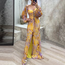 Printing Ladies Long Dress Gathering Pleated Long Sleeved Maix Dresses For Womens Wedding Guest High Slit Cocktail Party Dress