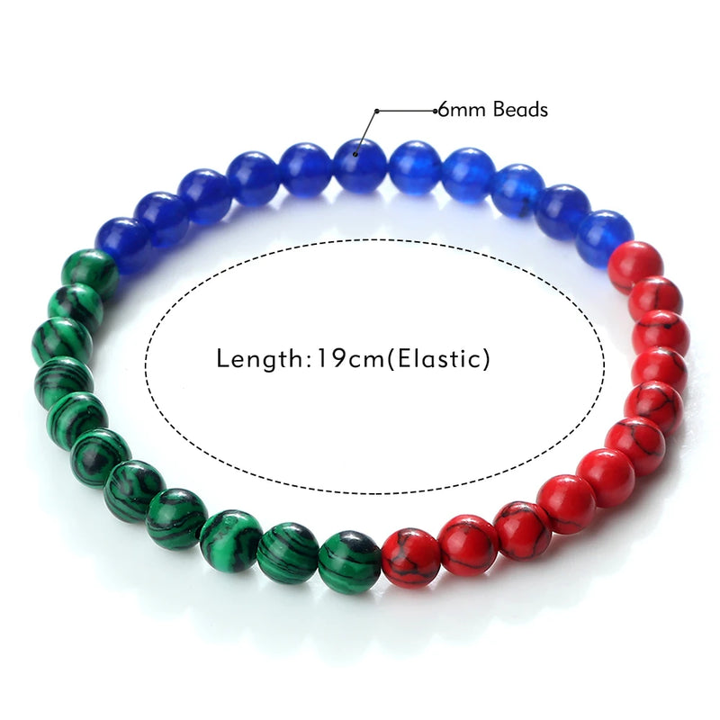 Countries Flag Color Beads Bracelet Natural Stone Palestine Arab Red Green Blue Malachite Bangles Patriot Jewelry Christmas Gift