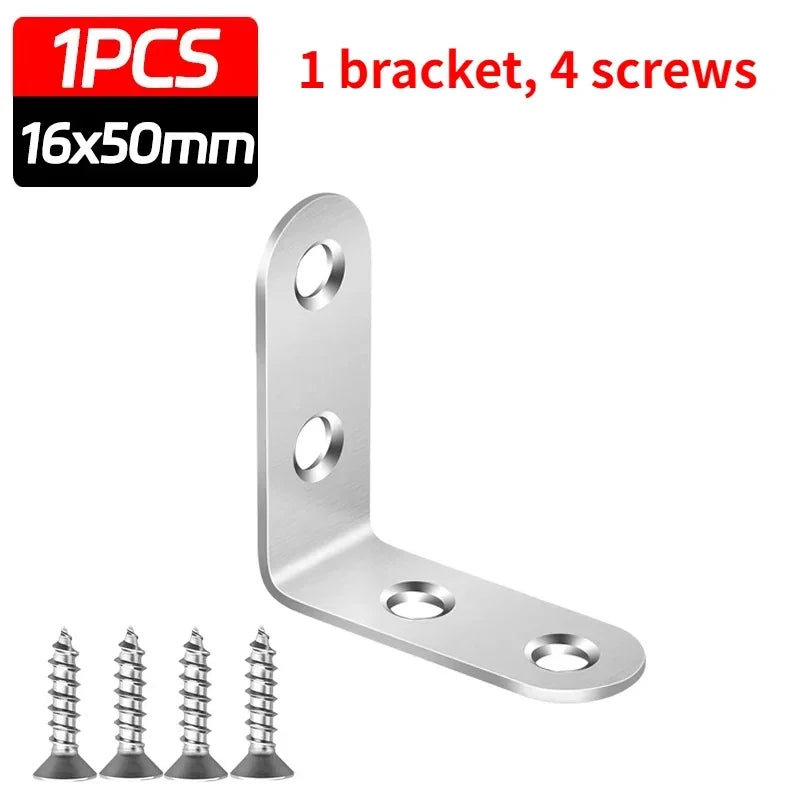 L Shaped Corner Brackets 90 Degree Right Angle Stainless Steel Bracket Fastener For Wood Furniture Bedframe Cabinet Accessories