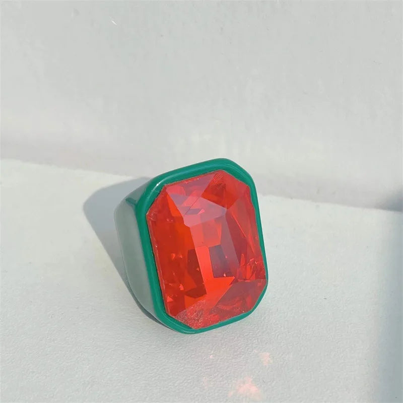 New Charm Transparent Resin Acrylic Rhinestone Cubic Zirconia Geometric Square Big Finger Rings For Women Luxury Jewelry Gifts