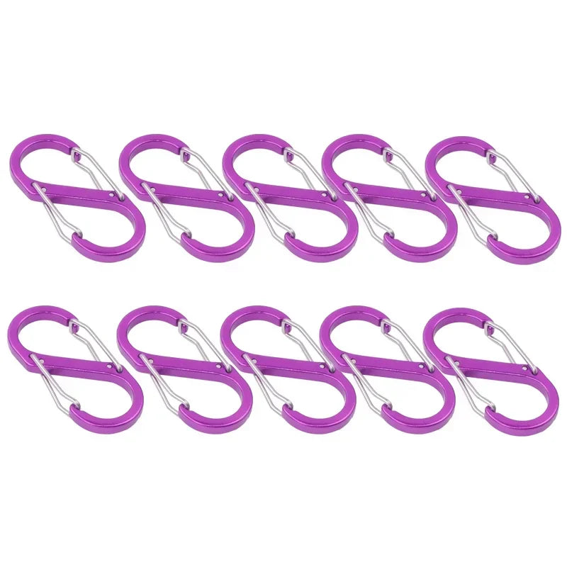 10PCS S Double Carabiner Set Camping EDC Survival Climbing Spring Backpack Clasps Keychain Tactical Gear Hooks Key Chain Clip