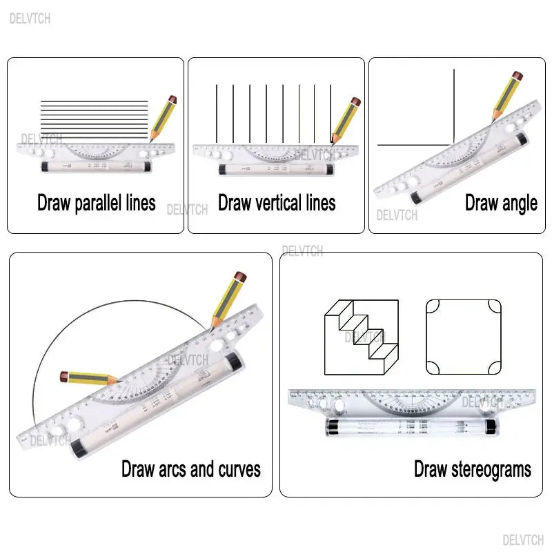 30cm Multi-purpose Angle Parallel Scroll Rolling Ruler Art Design Architect Drafting Drawing Measuring Balance Scale Template