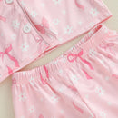 Girls Cute Floral Print Pajama Set with V-Neck Button Down Top and Matching Shorts for Summer Loungewear - 2 Piece Set