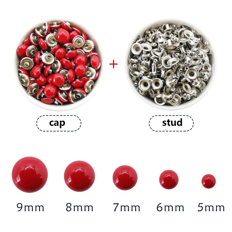 100sets Dome Cap Rivets 14 Colors Metal Studs Round Rivet for Leather Craft Bag Belt Clothing Garment Shoes Collar Parts