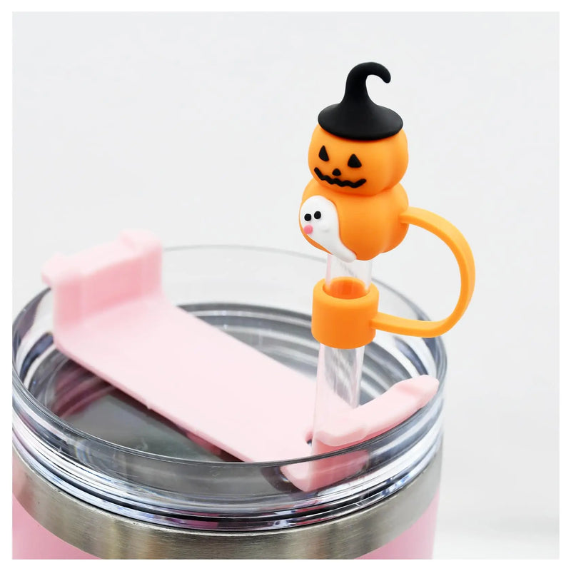 5 PCS Halloween Straw Cover Cap for Stanley Cup,Cute Ghost Halloween Straw Topper,Portable Drinking Straws Topper Covers