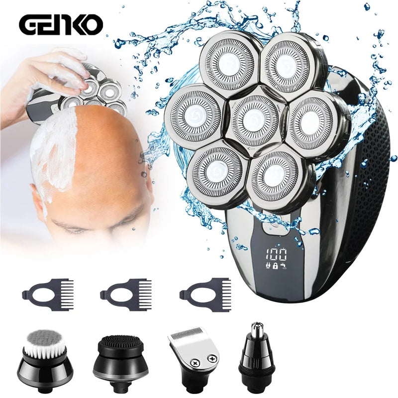 GENKO New Electric Shaver For Men High Quality 7D Independently Electric Razor Waterproof Bald Shaving Machine With Clipper