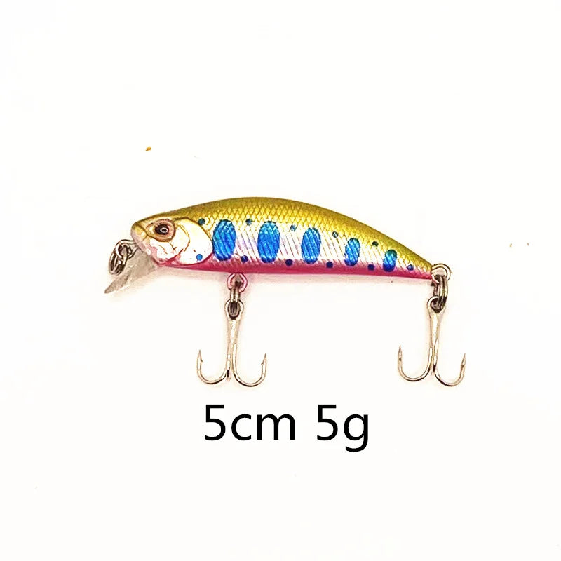 Colorful Fishing Lure with 3D Eyes, Sinking Minnow, Laser Trolling, Plastic Buzz Bait, 2 Treble Hook, 5G, 5cm, 1Pcs