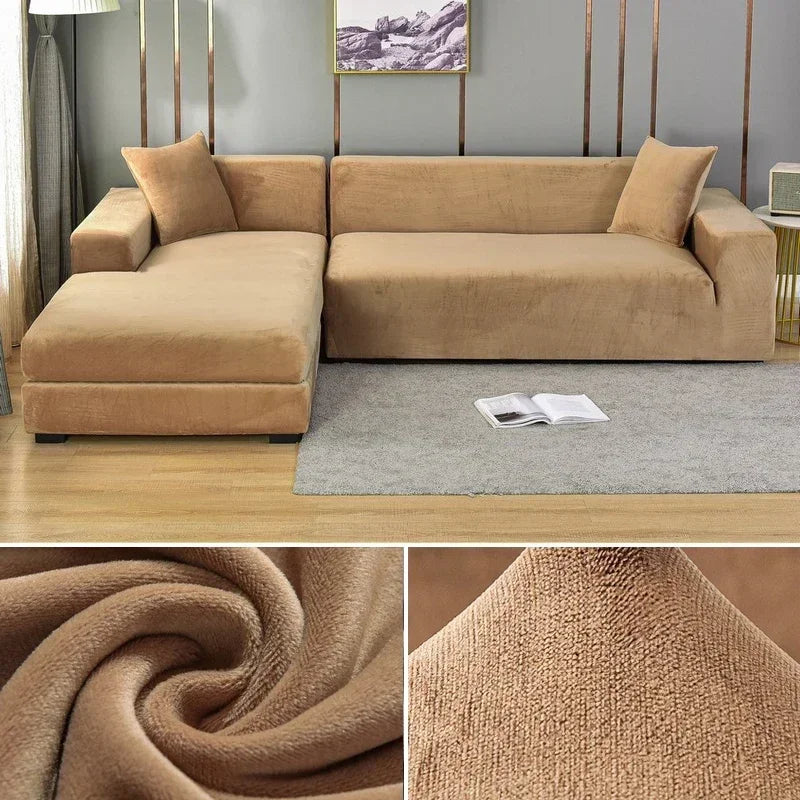 Velvet Sofa Cover Thick Elastic 1/2/3/4 Seater Sofa Cover for Living Room Velvet Plush L Shaped Corner Sofa  Couch Cover