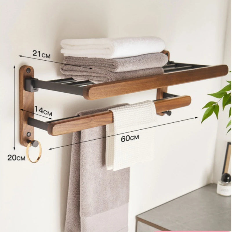 Nordic solid wood Light Luxury Towel Rack Bathroom Towel Shelf  Perforated Wall Mounted Towel shelves Bathroom Accessories