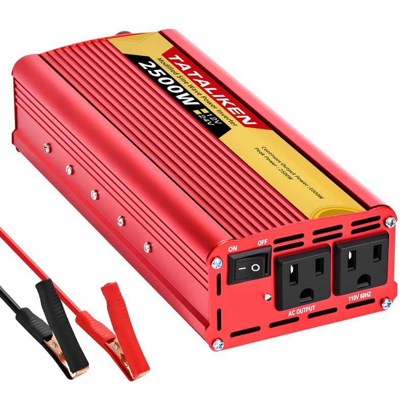 2000W Car Power Inverter 12V DC to 110V/220V 60HZAC Converter with Dual USB Quick Car Charger Adapter(Red)