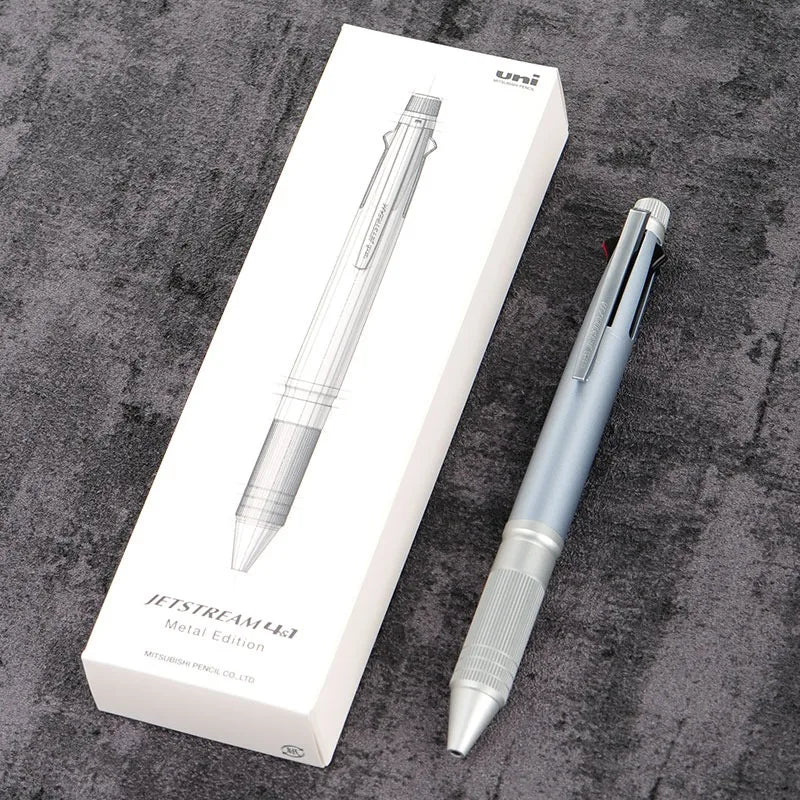 Uni 4&1 Multi Pen, Japan Jetstream Metal Edition - 0.5mm 4 Colors Ink Ballpoint Pen and Mechanical Pencil, School Office Gadgets