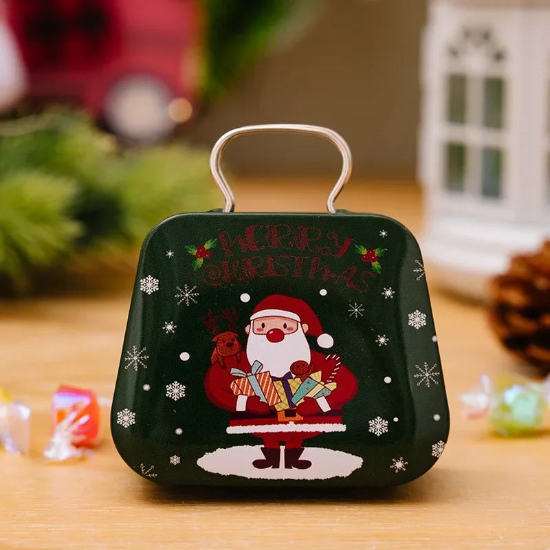 Mini Christmas Candy Iron Box Handbag Storage Box Xmas Gift Box Decoration Joy 2025 Noel Merry Christmas Supplies Kids Favor