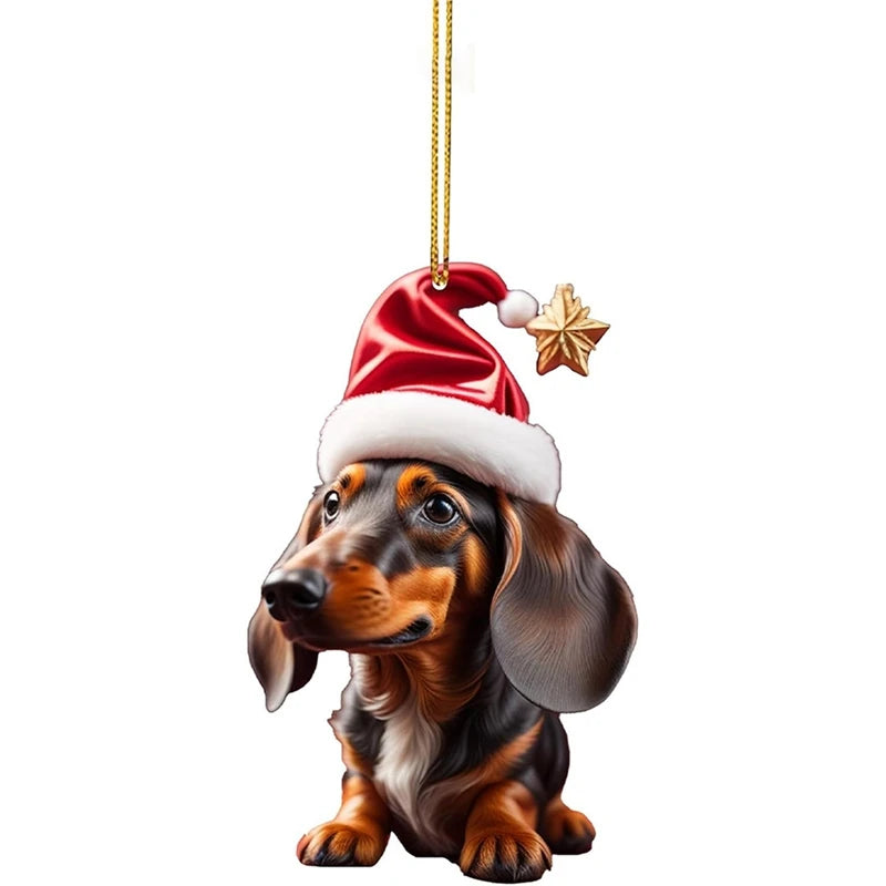 Funny Dog Christmas Tree Ornament Christmas Dog Car Hanger Pendants Christmas Decoration Acrylic Craft Dog Home Decor Xmas Party