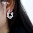 ZAKOL Fashion Clear Zircon Circle Shape Stud Earrings for Women Crystal Wedding Party Jewelry EP069