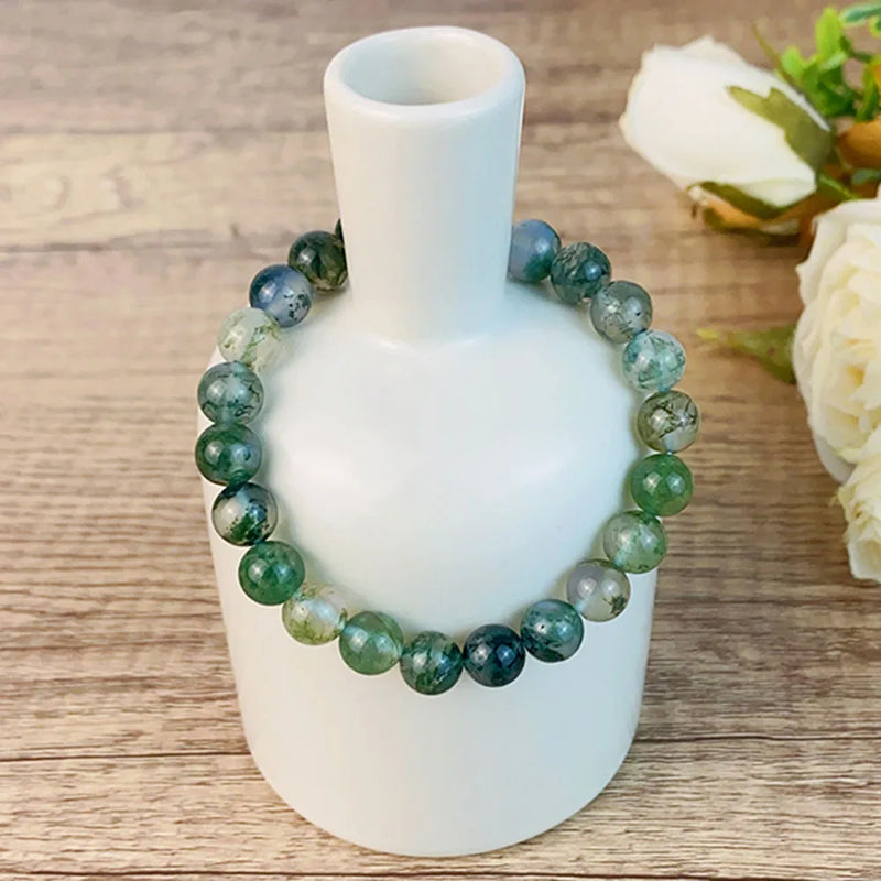 8MM Moss Agate Bracelet Beads Real Natural Fashion Crystal Jewelry Energy Stones For Healing Fengshui Man Woman Gift Meditation