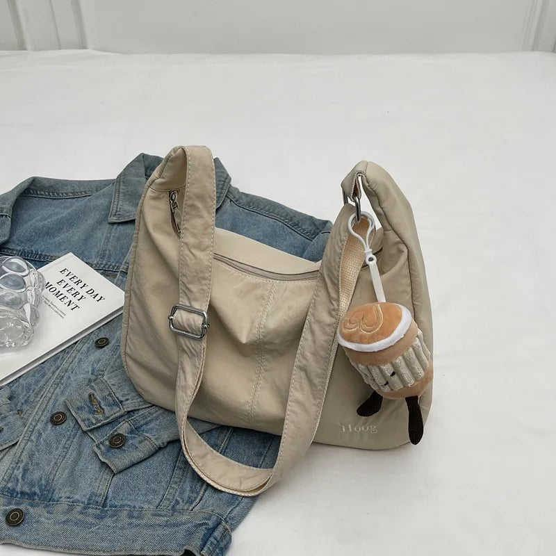 Women Japan Style Hobo Crossbody Bag Large Capacity Ins Style Versatile Embroidery Shoulder Bag Waterproof Commuter Bag