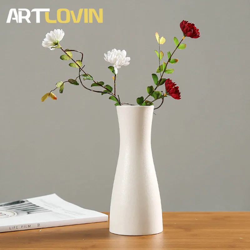 Chinese/Japanese Style Contracted Porcelain Artificial Flower Vase For Home Decor Simple Ceramic Vases Modern White/Black Vase