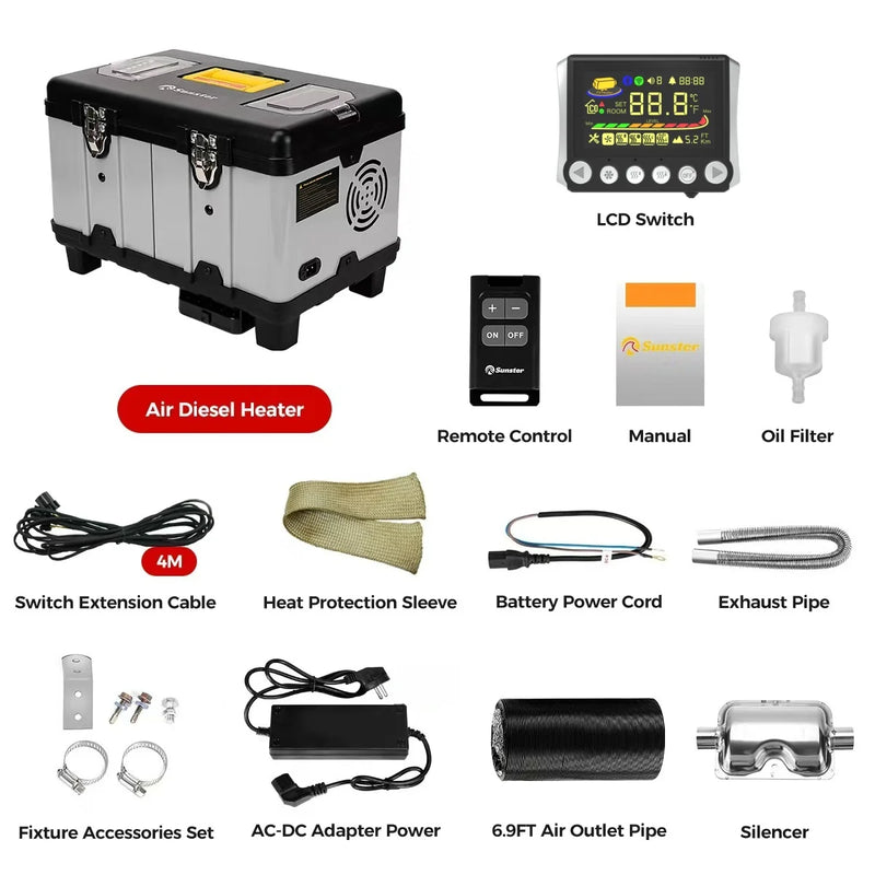 8KW 12V&24V&110-240V toolbox diesel Parking air heater with Turbo Heat Mode&Ultra-Low Noise Night&Bluetooth For Car RV Campervan