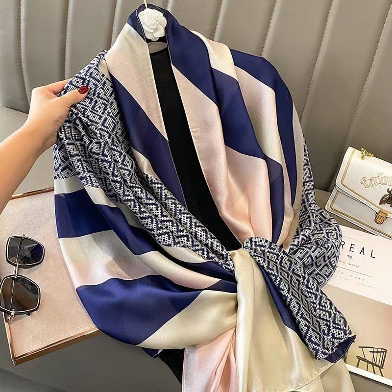 180*90cm Luxury Brand Spring Autumn New Silk Scarf Women Shawl Fashion Soft Poncho Chiffon Hijab Foulard Muffler Bandanna Pareo