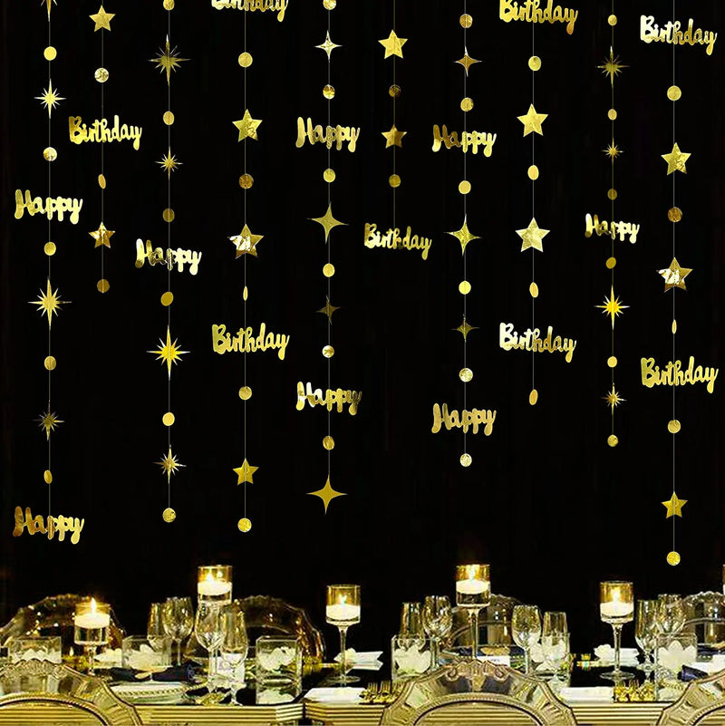 Gold 30th Happy Birthday Party Paper Banners Decorations Number 30 Year Old Circle Dots Twinkle Star Garlands Hanging Backdrops
