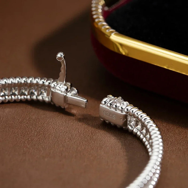 Light Luxury 925 Sterling Silver 2mm Full Moissanite Women's Bracelet 18k White Gold Plated Diamond Bracelet
