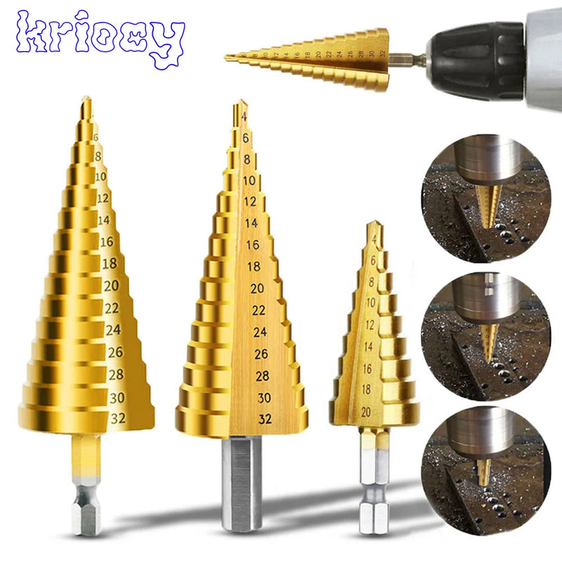 3-12mm 4-12mm 4-20mm HSS Straight Groove Step Drill Bit Set Titanium Coated Wood Metal Hole Cutter Core Drill Bit Set