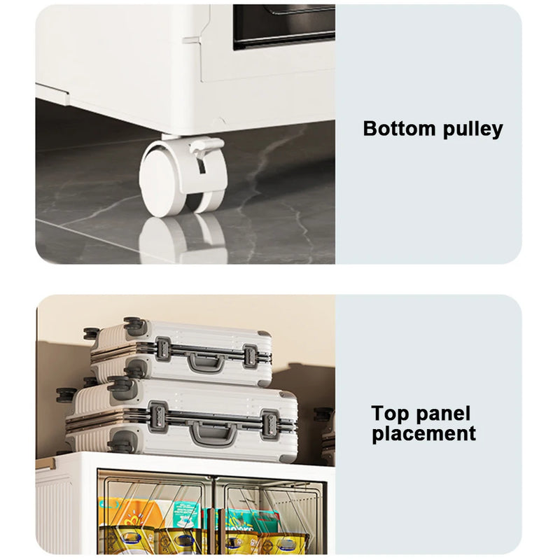 4 Tier Stackable Storage Bins with Lids with Doors & Wheels Foldable Organization Storage Drawer for Living Room Bedroom Office